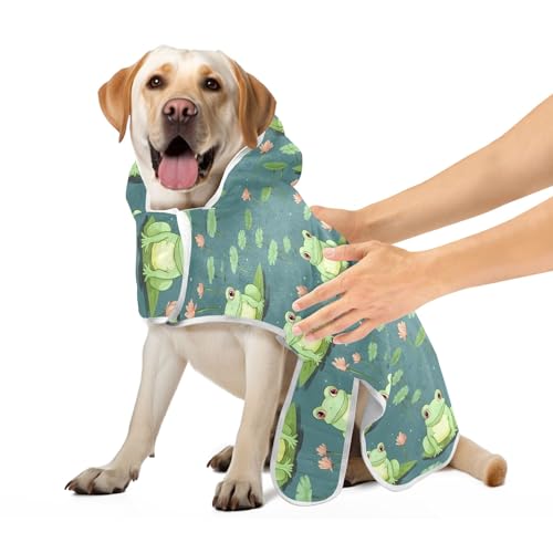 Funny Frogs Lotus Green Hundebademantel mit magischem Aufkleber Halsband Hundebekleidung Leicht Schnell Trocknendes Hund Saugfähiges Handtuch M von CHIFIGNO