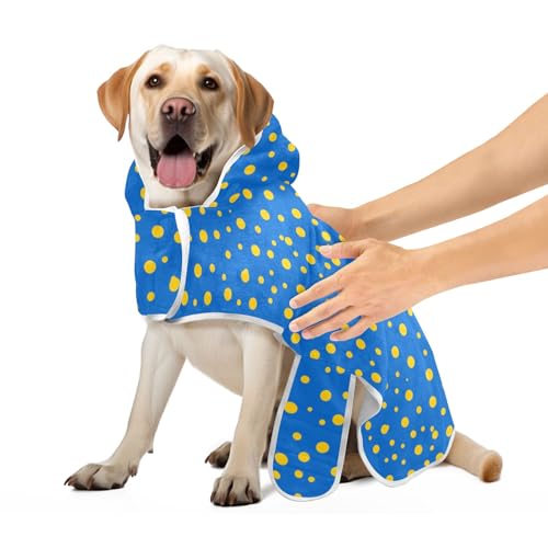 Gelb Blau Polka Dot Super Saugfähige Hundebademäntel Hundebadetücher Verstellbarer Kragen & Bauchgurt Schnell Trocknender Hundebademantel zum Trocknen von Hunden, M von CHIFIGNO