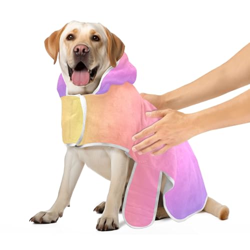 Gelb Rosa Gradient Hunderoben mit Magie Aufkleber Halsband Hundehandtuch Saugfähig Schnell Trocknende Hundehandtücher zum Trocknen von Hunden, M von CHIFIGNO