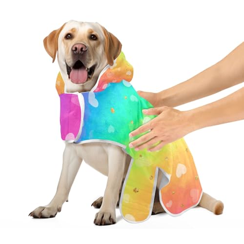 Glitter Hearts Rainbow Absorbent Robe for Pets Dog Towel Robe with Magic Sticker Collar Quick Drying Pet Dog Cat Bath Robe Towel, S Glitter Hearts Rainbow Absorbent Robe for Pets Dog Towel Robe with Magic Sticker Collar Quick Drying Pet Dog Cat Bath Robe Towel, S von CHIFIGNO