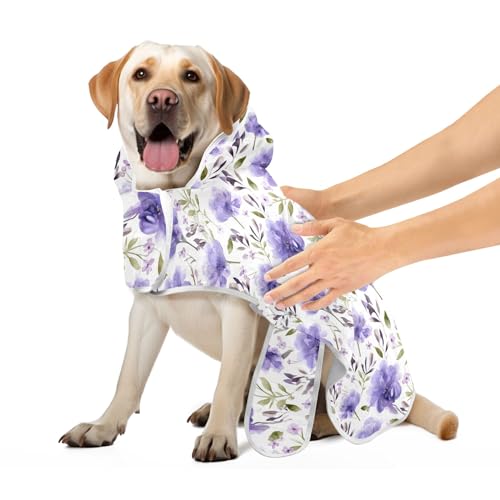Grüne Blätter und lila Blumen Hundebademäntel leichte schnell trocknende Hundebadetücher mit magischem Aufkleber Halsband Katzenbadezubehör M Grüne Blätter und lila Blumen Hundebademäntel leichte schnell trocknende Hundebadetücher mit magischem Aufkleber Halsband Katzenbadezubehör M von CHIFIGNO