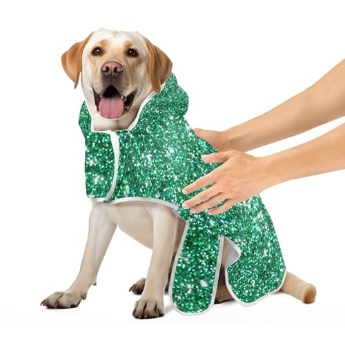 Grüne Glitzer-Textur-Hundebademäntel für nach dem Bad, verstellbares Halsband und Bauchgurt, Hundebadetuch, saugfähig, schnell trocknend, Katzenhandtuch, Wickeltuch, S von CHIFIGNO