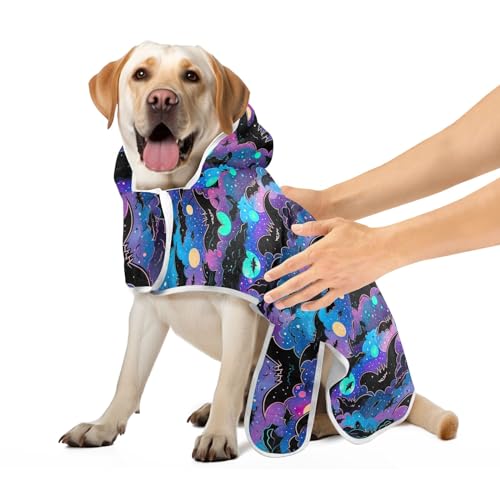 Halloween Fledermäuse Neon Haustier Bademantel Super Saugfähig Hund Trocknen Robe Einstellbare Kragen & Bauch Gurt Schnell Trocknend Katze Handtuch Wrap, M von CHIFIGNO