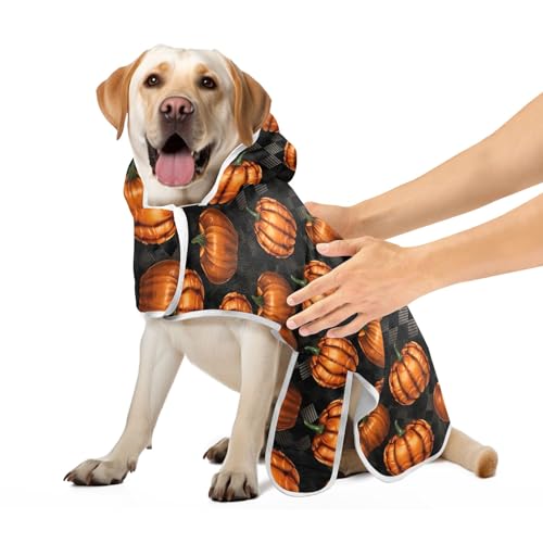 Halloween-Kürbiss-Hunde-Bademantel, saugfähiges Hundehandtuch, niedlich, schnell trocknend, Haustier, Hund, Katze, Bademantel, Handtuch, Größe S von CHIFIGNO