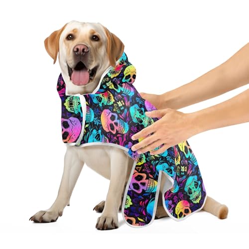 Halloween Neon Abstrakte Totenköpfe Robe für Haustiere Super Saugfähig Schnell Trocknendes Hundehandtuch mit Magie Aufkleber Halsband Haustierbedarf für Katzen Hunde, S Halloween Neon Abstrakte Totenköpfe Robe für Haustiere Super Saugfähig Schnell Trocknendes Hundehandtuch mit Magie Aufkleber Halsband Haustierbedarf für Katzen Hunde, S von CHIFIGNO