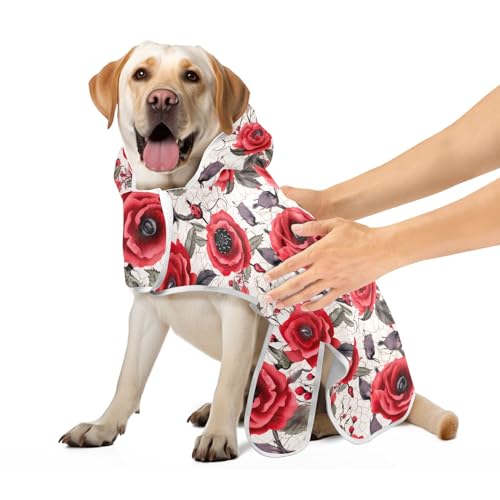 Halloween Rote Rosen Blumen Hund Trocknen Mantel Saugfähig Hund Strandtuch Verstellbarer Kragen & Taille Schnell Trocknend Katze Handtuch Wrap, S von CHIFIGNO