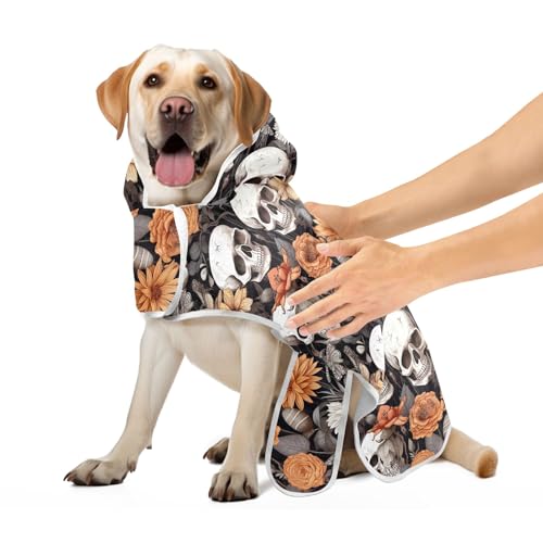 Halloween Schädel Schmetterlinge Blumen Hundemantel Super Saugfähig Schnell Trocknend Hund Badetuch Weiches Hund Baden Zubehör, M von CHIFIGNO