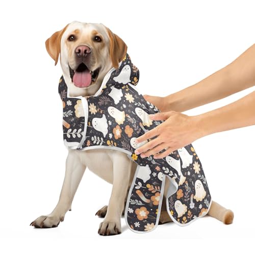 Halloween Style Cute Flowers Bathrobe for Dogs and Cats Absorbent Dog Clothing Adjustable Collar & Waist Fast Drying Dog Bath Robe for Drying Dogs, M von CHIFIGNO