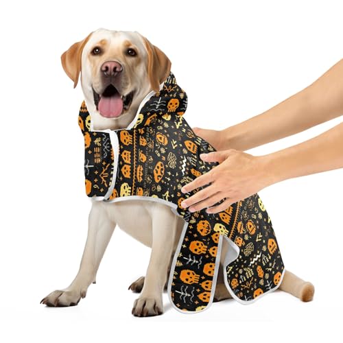 Halloween Thema Robe für Haustiere Verstellbarer Kragen & Bauchgurt Hund Bademantel Handtuch Saugfähig Schnell Trocknend Hund Baden Zubehör, S von CHIFIGNO