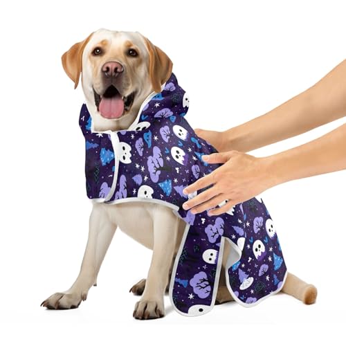 Halloween Theme Purple Absorbent Dog Bath Robe Dog Towel Adjustable Collar & Waist Quick Drying Cat Towels Robe, S von CHIFIGNO