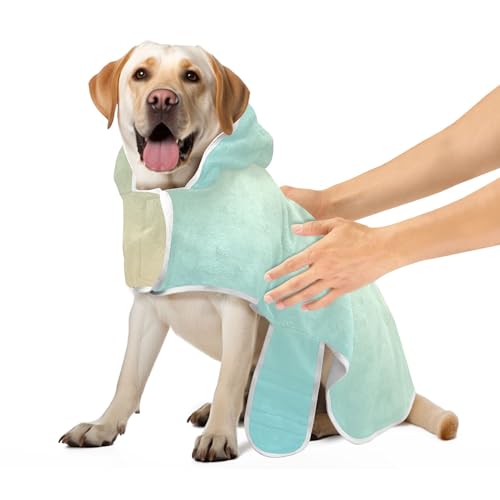 Haustier-Bademantel, blau-gelber Farbverlauf, Hundebadetuch, leicht, schnell trocknend, Hundebadezubehör mit magischem Aufkleberhalsband, Größe S von CHIFIGNO