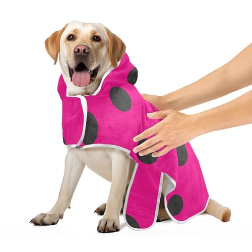 Hot Pink Polka Dots Hundebademantel, leichtes Hunde-Strandtuch mit magischem Aufkleber-Halsband, schnell trocknend, Größe S Hot Pink Polka Dots Hundebademantel, leichtes Hunde-Strandtuch mit magischem Aufkleber-Halsband, schnell trocknend, Größe S von CHIFIGNO