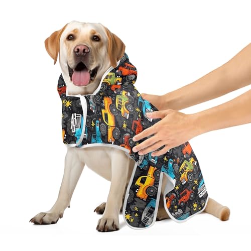Hunde-Bademantel, buntes Trucks, Hundehandtuch, super saugfähig, schnell trocknend, Hundebadzubehör, verstellbares Halsband und Bauchgurt, Größe S Hunde-Bademantel, buntes Trucks, Hundehandtuch, super saugfähig, schnell trocknend, Hundebadzubehör, verstellbares Halsband und Bauchgurt, Größe S von CHIFIGNO