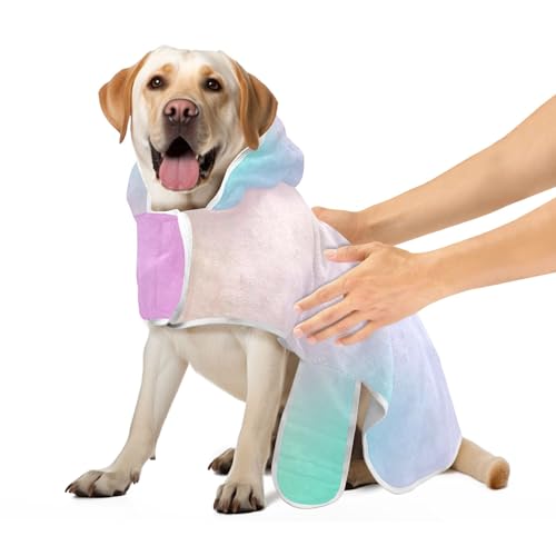 Hunde-Bademantel, modern, bunt, holografisch, saugfähig, schnell trocknend, Hundehandtuch, verstellbarer Kragen und Taille, Größe S von CHIFIGNO
