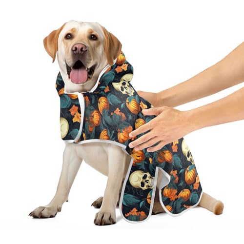 Hunde-Bademantel mit Totenköpfen, Kürbissen, Blättern, leicht, schnell trocknend, verstellbares Halsband und Taille, Katzentücher, Robe, Größe S Hunde-Bademantel mit Totenköpfen, Kürbissen, Blättern, leicht, schnell trocknend, verstellbares Halsband und Taille, Katzentücher, Robe, Größe S von CHIFIGNO