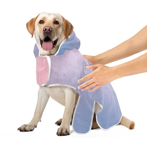 Hundebademantel Farbverlauf Hellrosa Hund Strandtuch Leicht Schnell Trocknend Hund Saugfähig Handtuch Verstellbarer Kragen & Taille M von CHIFIGNO