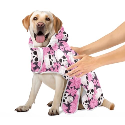 Hundebademantel Lustige Totenköpfe Hot Pink Blumen Hund Bademantel Handtuch Saugfähig Schnell Trocknend Hundebad Zubehör Maschinenwaschbar, S Hundebademantel Lustige Totenköpfe Hot Pink Blumen Hund Bademantel Handtuch Saugfähig Schnell Trocknend Hundebad Zubehör Maschinenwaschbar, S von CHIFIGNO