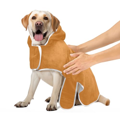 Hundebademantel Ocker Hundebekleidung Leicht Schnell Trocknend Katze Robe Handtuch Weich, M von CHIFIGNO
