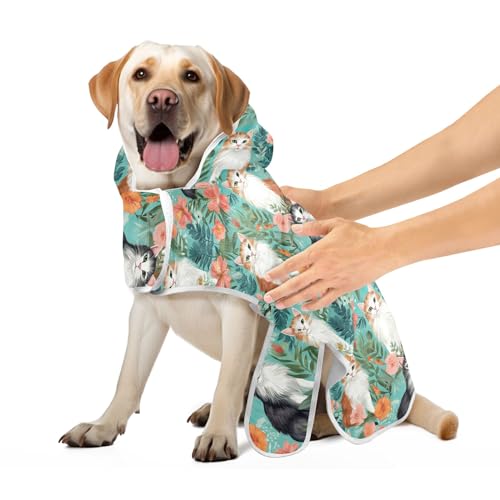 Hundebademantel Tropische Katzen Blumen Grün Hund Trocknen Robe Super Saugfähig Schnell Trocknend Hundebad Zubehör Weich, S Hundebademantel Tropische Katzen Blumen Grün Hund Trocknen Robe Super Saugfähig Schnell Trocknend Hundebad Zubehör Weich, S von CHIFIGNO