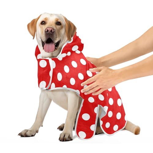 CHIFIGNO Hundebademantel für nach dem Bad, gepunktet, rot, super saugfähig, schnell trocknend, Haustier-Bademantel für Hunde und Katzen, verstellbarer Kragen und Taille, Größe M von CHIFIGNO