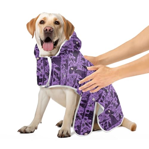 Hundebademantel mit Halloween-Thema, violett, schwarz, verstellbarer Kragen und Bauchgurt, Hundetrocknungsmantel, leicht, schnell trocknend, schnell trocknend, Größe M Hundebademantel mit Halloween-Thema, violett, schwarz, verstellbarer Kragen und Bauchgurt, Hundetrocknungsmantel, leicht, schnell trocknend, schnell trocknend, Größe M von CHIFIGNO