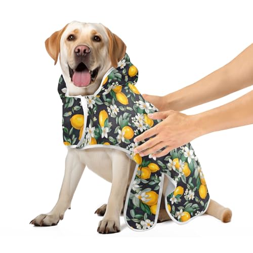 Hundebademantel mit gelben Zitronen, niedlich, weiße Blumen, leicht, schnell trocknend, verstellbares Halsband und Bauchgurt, Haustier, Hund, Katze, Bademantel, Handtuch, Größe M Hundebademantel mit gelben Zitronen, niedlich, weiße Blumen, leicht, schnell trocknend, verstellbares Halsband und Bauchgurt, Haustier, Hund, Katze, Bademantel, Handtuch, Größe M von CHIFIGNO