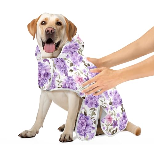 Hundemantel mit violetten und rosa Blumen, super saugfähig, schnell trocknend, verstellbares Halsband und Taille, Größe M von CHIFIGNO