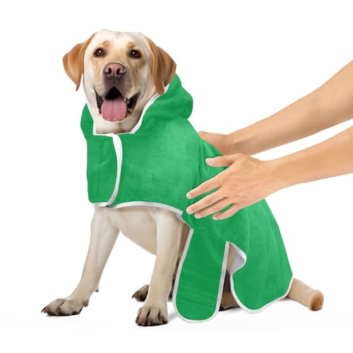 Irish Green Leichter Hundebademantel Hundehandtuch Verstellbarer Kragen & Bauchgurt Schnell Trocknendes Katzenhandtuch Wrap, M von CHIFIGNO