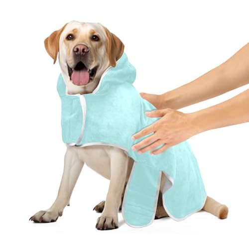 Leichter Hunde-Bademantel, verstellbares Halsband und Bauchgurt, schnell trocknend, Größe M, Helltürkis von CHIFIGNO