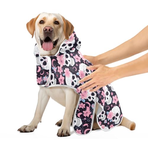 Lustige Schädel Rosa Blumen Saugfähige Hunderoben für Nach dem Baden Hundekleidung mit Magie Aufkleber Kragen Schnell Trocknender Hundebademantel zum Trocknen von Hunden, M Lustige Schädel Rosa Blumen Saugfähige Hunderoben für Nach dem Baden Hundekleidung mit Magie Aufkleber Kragen Schnell Trocknender Hundebademantel zum Trocknen von Hunden, M von CHIFIGNO