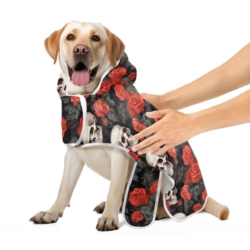 Lustige Schädel und rote Rosen Haustier Bademantel Saugfähig Schnell Trocknend Hund Badetuch mit Magie Aufkleber Halsband Haustierbedarf für Katzen Hunde, S Lustige Schädel und rote Rosen Haustier Bademantel Saugfähig Schnell Trocknend Hund Badetuch mit Magie Aufkleber Halsband Haustierbedarf für Katzen Hunde, S von CHIFIGNO