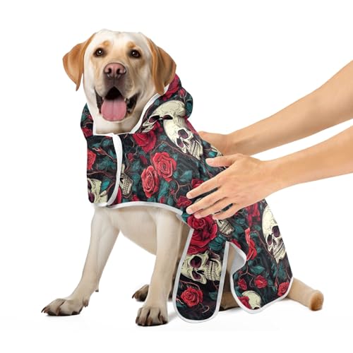 Lustiger Hundebademantel mit Totenköpfen und roten Rosen, saugfähig, schnell trocknend, Hundehandtuch, Bademantel, weich, Größe M Lustiger Hundebademantel mit Totenköpfen und roten Rosen, saugfähig, schnell trocknend, Hundehandtuch, Bademantel, weich, Größe M von CHIFIGNO