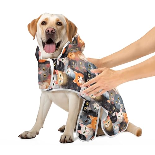 Niedliche bunte Katzen Hundebademantel mit magischem Aufkleber Halsband Hundebadetücher leicht schnell trocknend Katzentücher Robe, M von CHIFIGNO