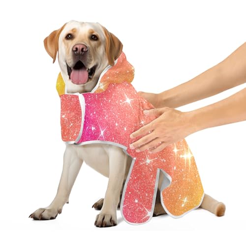Orange Glitter Robe für Haustiere Saugfähiges schnell trocknendes Hundebadetuch mit magischem Aufkleber Halsband Katze Badezubehör S von CHIFIGNO