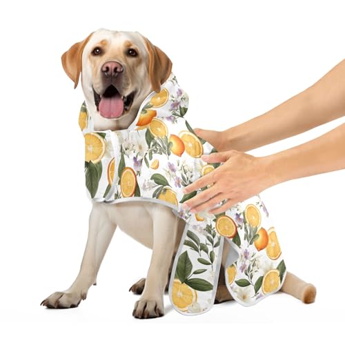 Orange Zitrus mit Blumen Robe für Haustiere Saugfähiges schnell trocknendes Hundebadetuch Verstellbarer Kragen & Bauchgurt Hundebademantel zum Trocknen von Hunden, S Orange Zitrus mit Blumen Robe für Haustiere Saugfähiges schnell trocknendes Hundebadetuch Verstellbarer Kragen & Bauchgurt Hundebademantel zum Trocknen von Hunden, S von CHIFIGNO