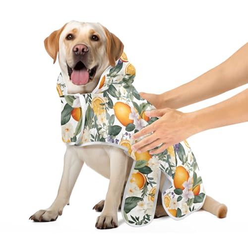 Orange Zitrus und Blumen Saugfähiger Hund Trocknungsmantel Hundebekleidung Verstellbarer Kragen & Bauchgurt Schnell Trocknende Hundehandtücher zum Trocknen von Hunden, M von CHIFIGNO