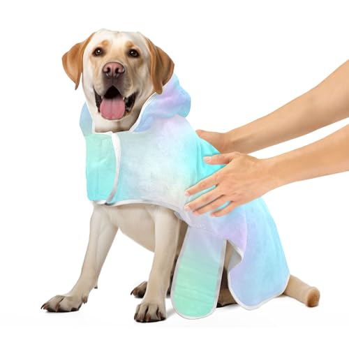 Pastell Regenbogen Farbverlauf Bademantel für Hunde und Katzen Verstellbarer Kragen & Bauchgurt Hundebadetuch Super saugfähig schnell trocknend Hundebadezubehör S von CHIFIGNO