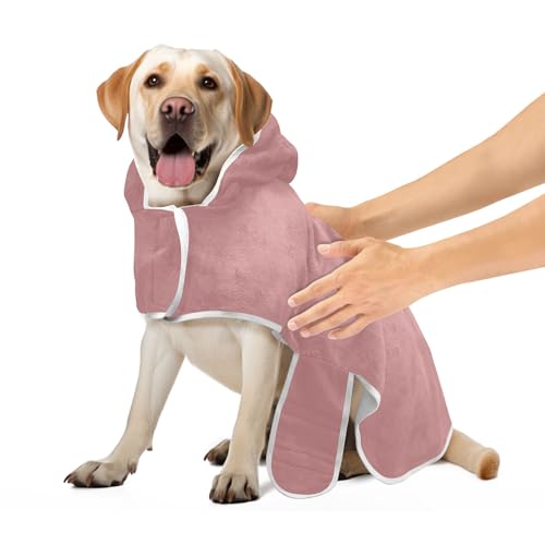 Pet Bathrobe Old Rose Dog Towel Robe Absorbent Quick Drying Dog Towel Wrap with Magic Sticker Collar, M von CHIFIGNO