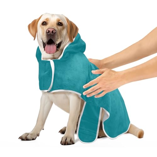 Pfauenblau Hundebademantel Super saugfähig schnell trocknend Badetuch Robe mit Magic Sticker Halsband Hundehandtücher zum Trocknen von Hunden, S Pfauenblau Hundebademantel Super saugfähig schnell trocknend Badetuch Robe mit Magic Sticker Halsband Hundehandtücher zum Trocknen von Hunden, S von CHIFIGNO