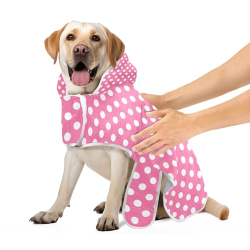 Polka Dots Pink Absorbent Pet Bathrobe Dog Towel Adjustable Collar & Belly Strap Quick Drying Dog Towels for Drying Dogs, S von CHIFIGNO