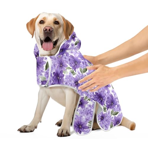 Purple Flowers Pet Bathrobe Lightweight Dog Bath Towel with Magic Sticker Collar Quick Drying Pet Dog Towels, S von CHIFIGNO