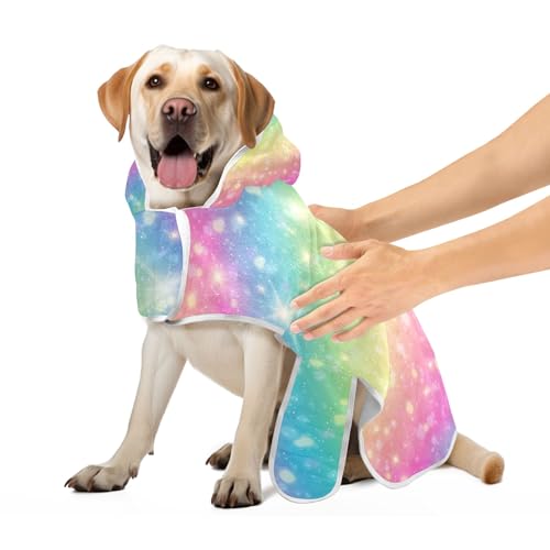 Rainbow Glitter Pet Bathrobe Adjustable Collar & Waist Dog Bathrobe Towel Lightweight Fast Drying Dog Bathing Supplies, S von CHIFIGNO