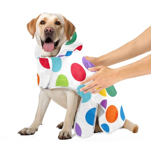 Rainbow Polka Dots Super Absorbent Dog Drying Coat Dog Clothing Machine Washable Fast Drying Dog Absorbent Towel, M Rainbow Polka Dots Super Absorbent Dog Drying Coat Dog Clothing Machine Washable Fast Drying Dog Absorbent Towel, M von CHIFIGNO