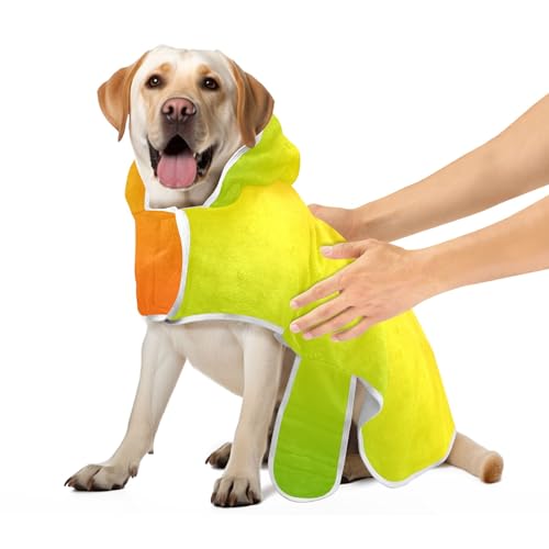 Regenbogen-Farbverlauf-Bademantel für Haustiere, leicht, schnell trocknend, Hundebadetuch, verstellbarer Kragen und Taille, Haustier-Hundehandtücher, S von CHIFIGNO