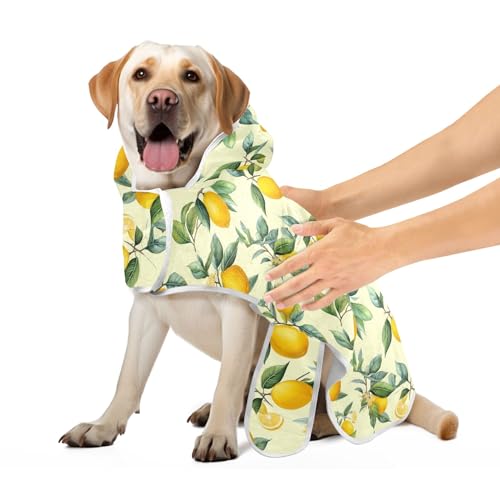 Retro Lemon Green Leaves Absorbent Dog Robes for After Bath Bath Towel Robe Machine Washable Quick Drying Pet Dog Cat Bath Robe Towel, M von CHIFIGNO