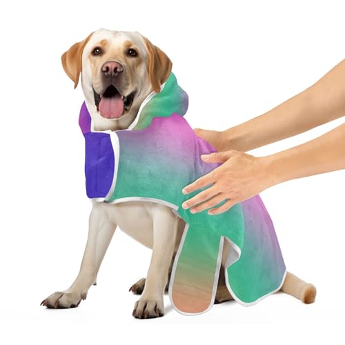 Retro Regenbogen Farbverlauf Saugfähig Bademantel für Hunde und Katzen Hundebadetuch Verstellbarer Kragen & Bauchgurt Schnell Trocknend Hundebademantel zum Trocknen von Hunden, S von CHIFIGNO