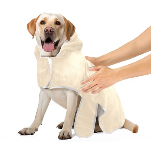 Robe for Pets Blanched Almond Bath Towel Robe Lightweight Quick Drying Pet Dog Cat Bath Robe Towel Adjustable Collar & Waist, M Robe for Pets Blanched Almond Bath Towel Robe Lightweight Quick Drying Pet Dog Cat Bath Robe Towel Adjustable Collar & Waist, M von CHIFIGNO