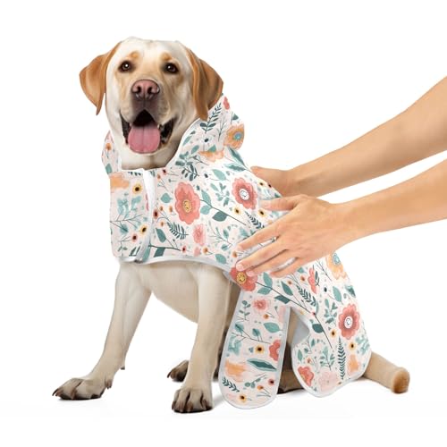 Robe for Pets Cartoon Flowers and Leaves Dog Bathrobe Towel Absorbent Fast Drying Cat Bathing Supplies Adjustable Collar & Belly Strap, S von CHIFIGNO