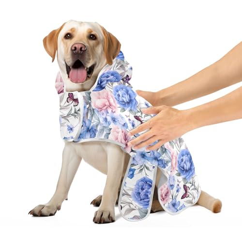 Rosa Blau Blumen Schmetterlinge Leichte Hunderoben für Nach dem Bad Hund Handtuch mit Magie Aufkleber Kragen Schnell Trocknend Hund Baden Zubehör, M Rosa Blau Blumen Schmetterlinge Leichte Hunderoben für Nach dem Bad Hund Handtuch mit Magie Aufkleber Kragen Schnell Trocknend Hund Baden Zubehör, M von CHIFIGNO
