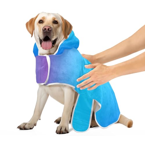 Rosa Blau Gradient Leichte Robe für Haustiere Hund Handtuch Einstellbare Kragen & Taille Schnell Trocknend Hund Bad Zubehör, M von CHIFIGNO